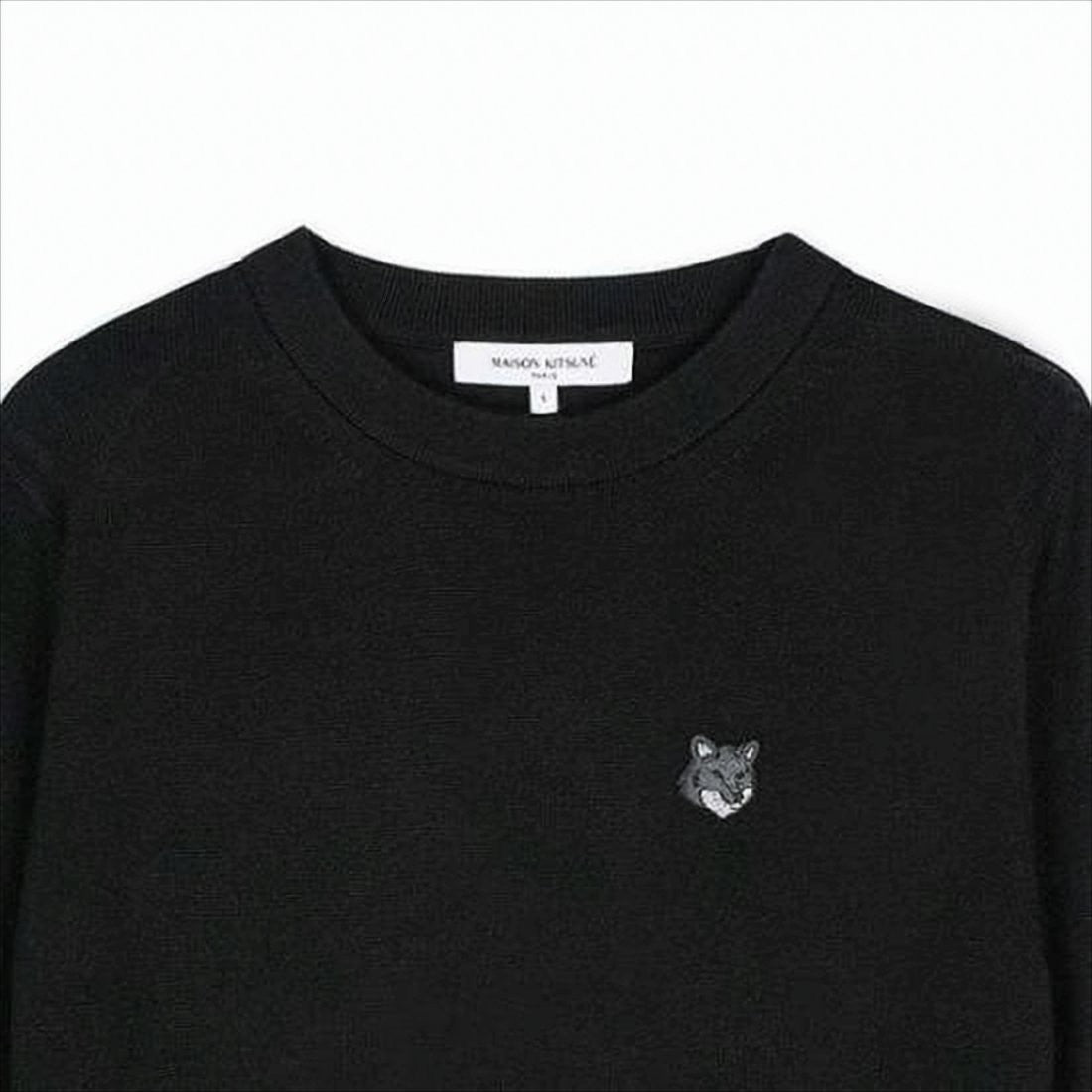 Classic Black Wool Sweater With Embroidered Fox Detail