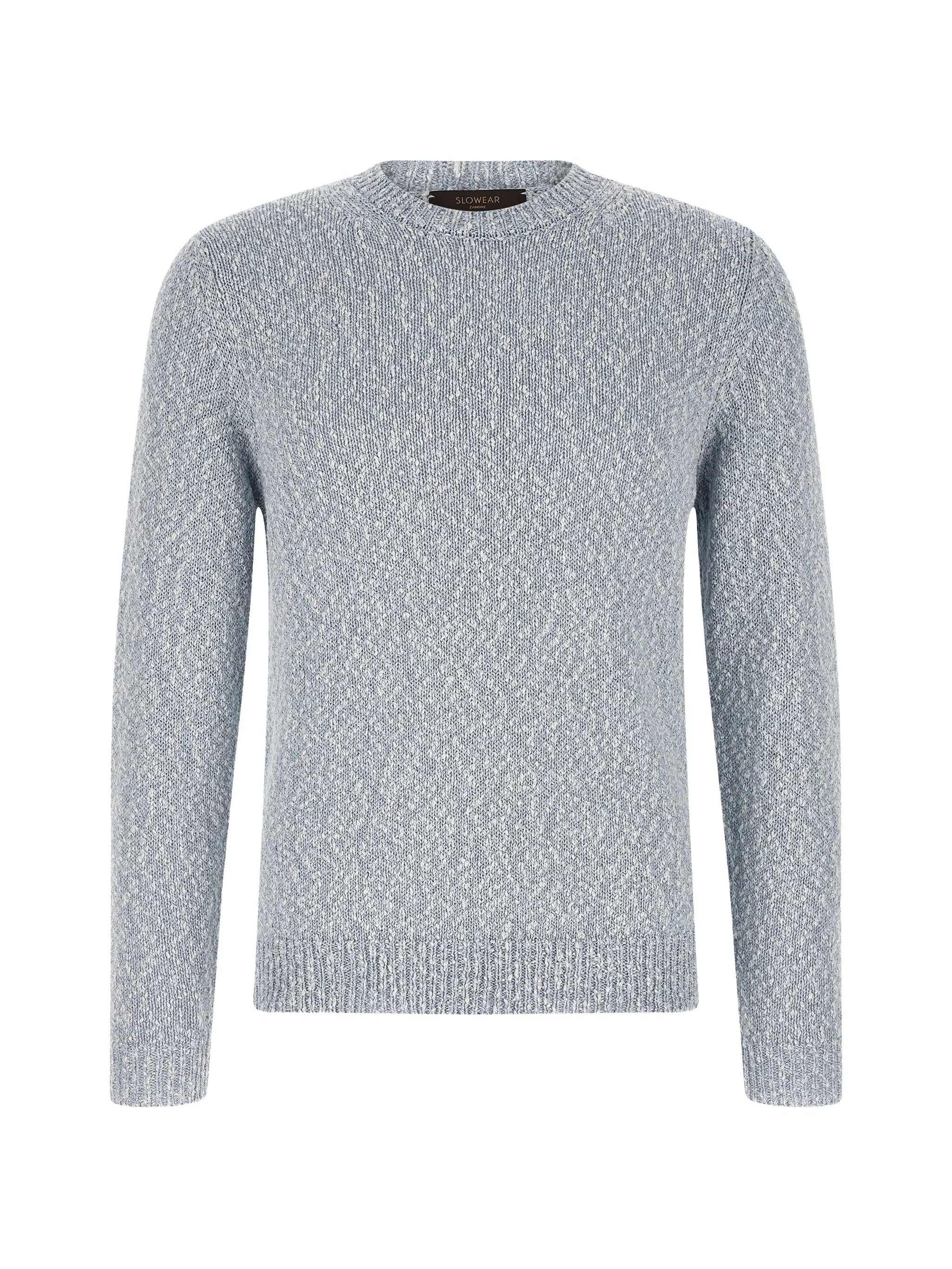 Two-Tone Textured Fabric Crew Neck Sweater
