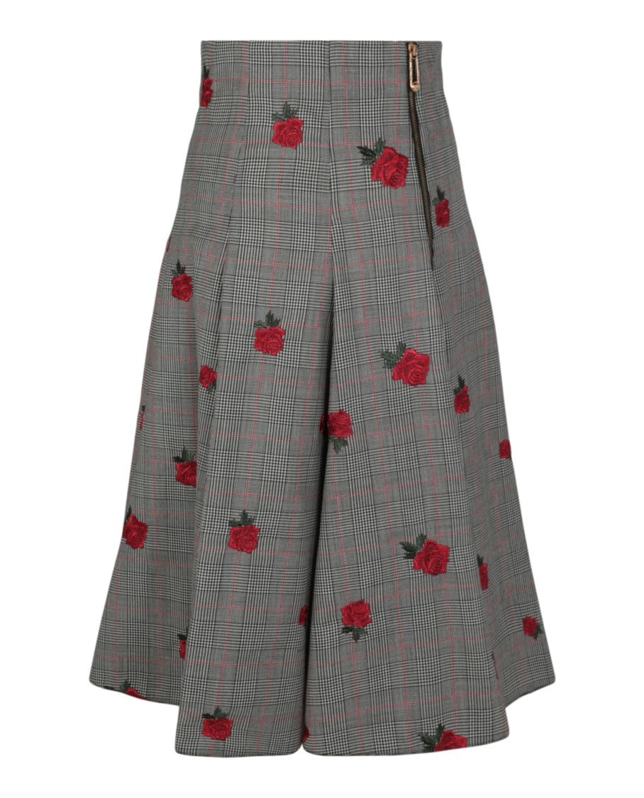 Floral Embroidered Plaid Skirt