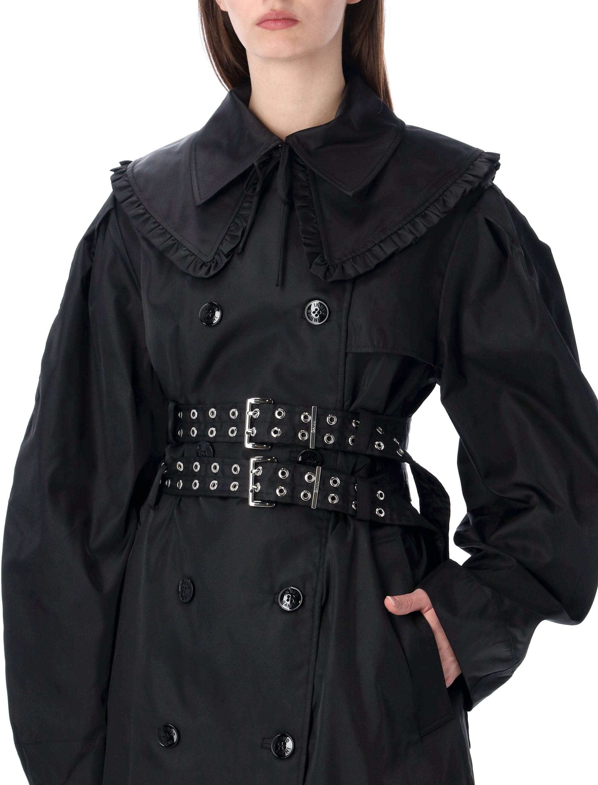 Nylon Duchesse Double-Breasted Trench