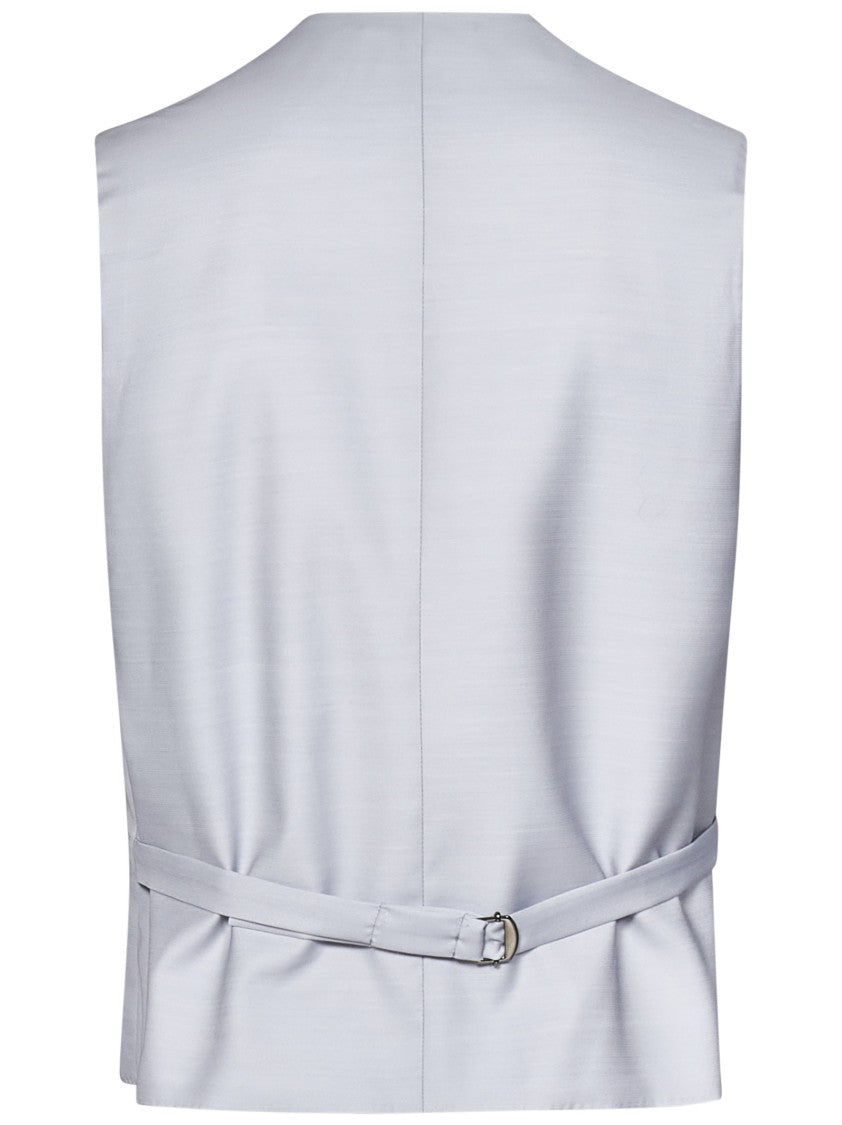 Double-Breasted Tailored Waistcoat In Grey Vitale Barberis Canonico Fabric