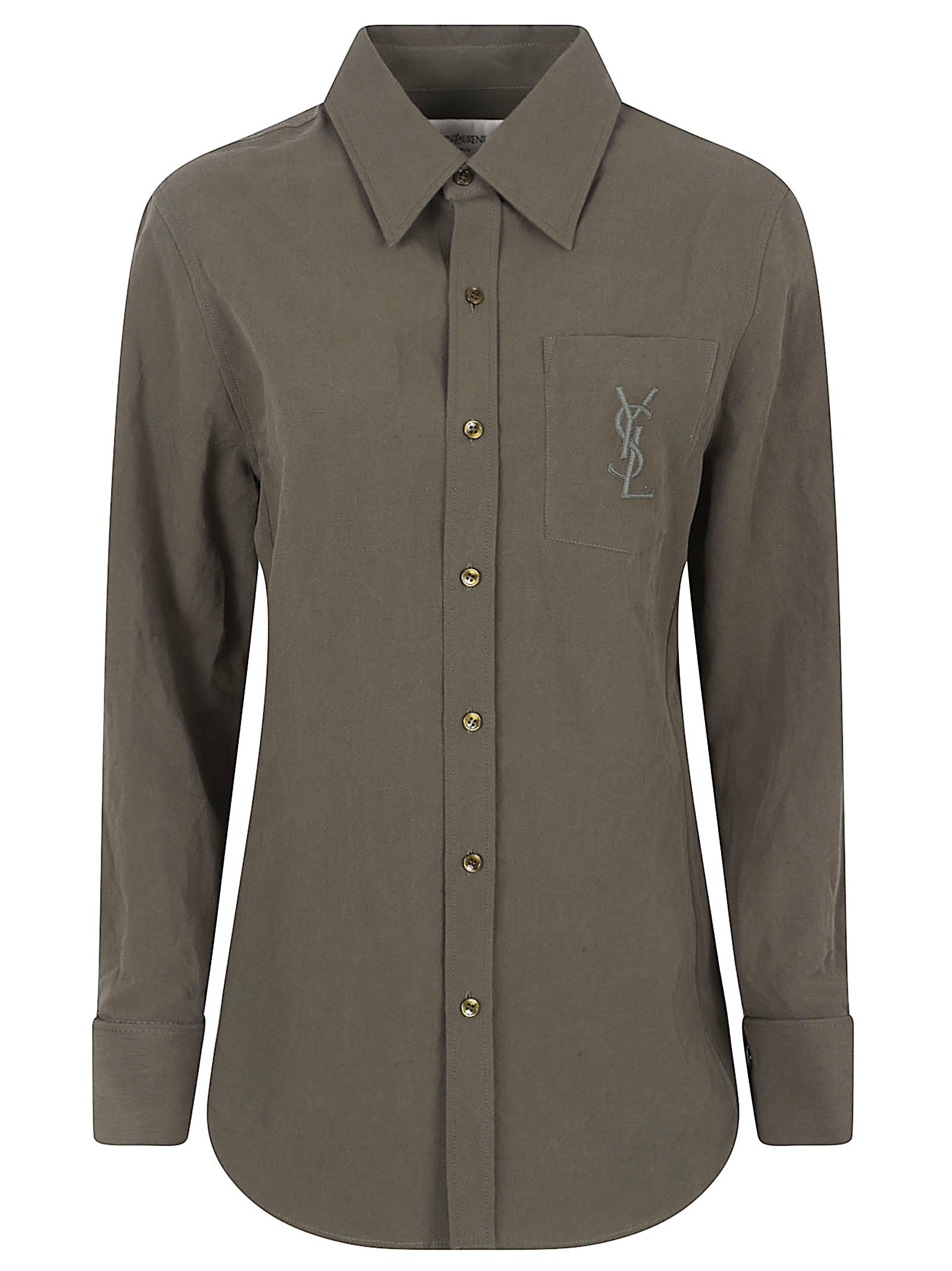 Pointed Collar Button-Up Shirt