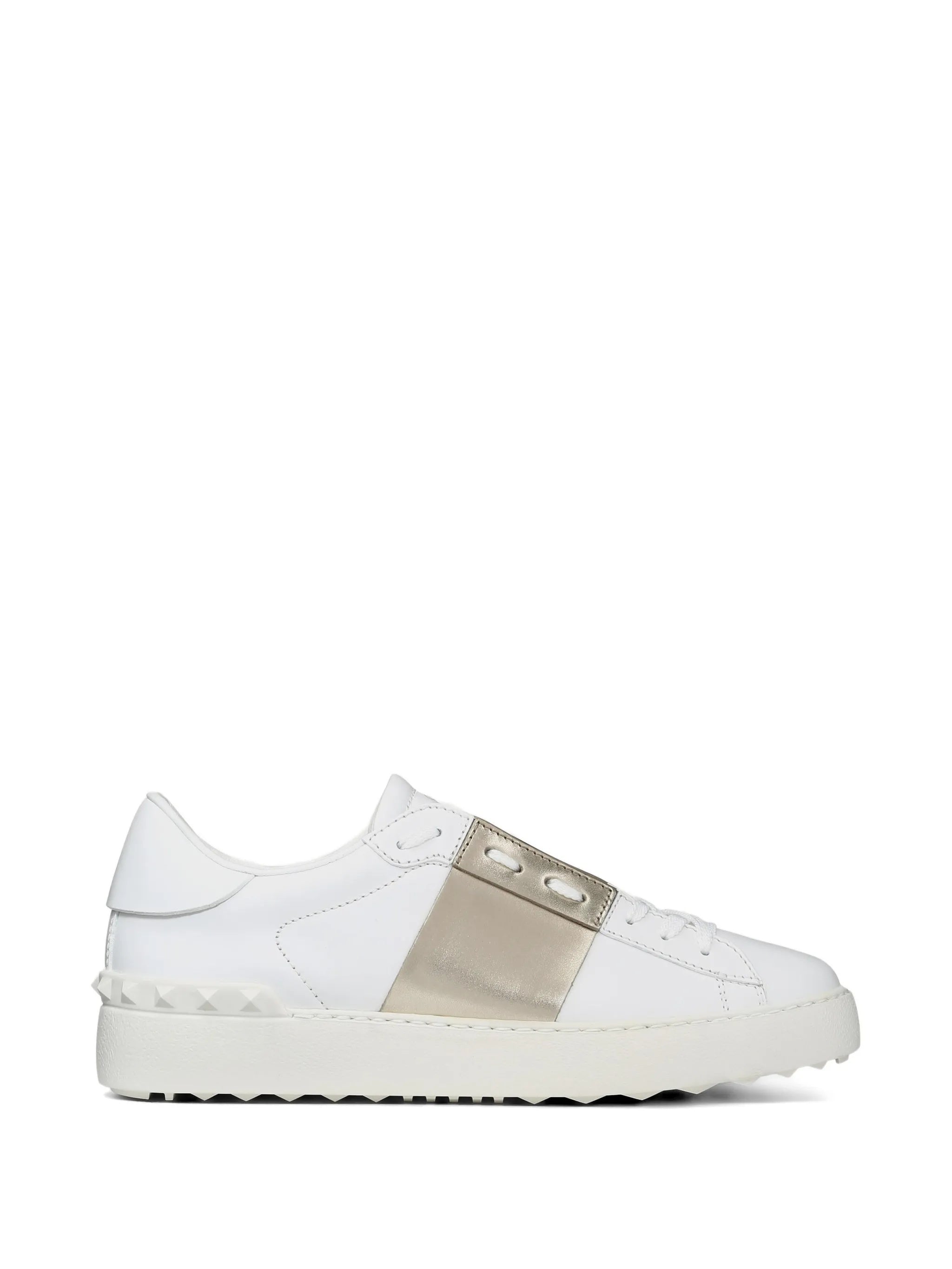 White Leather Metallic Strap Low-Top Sneakers