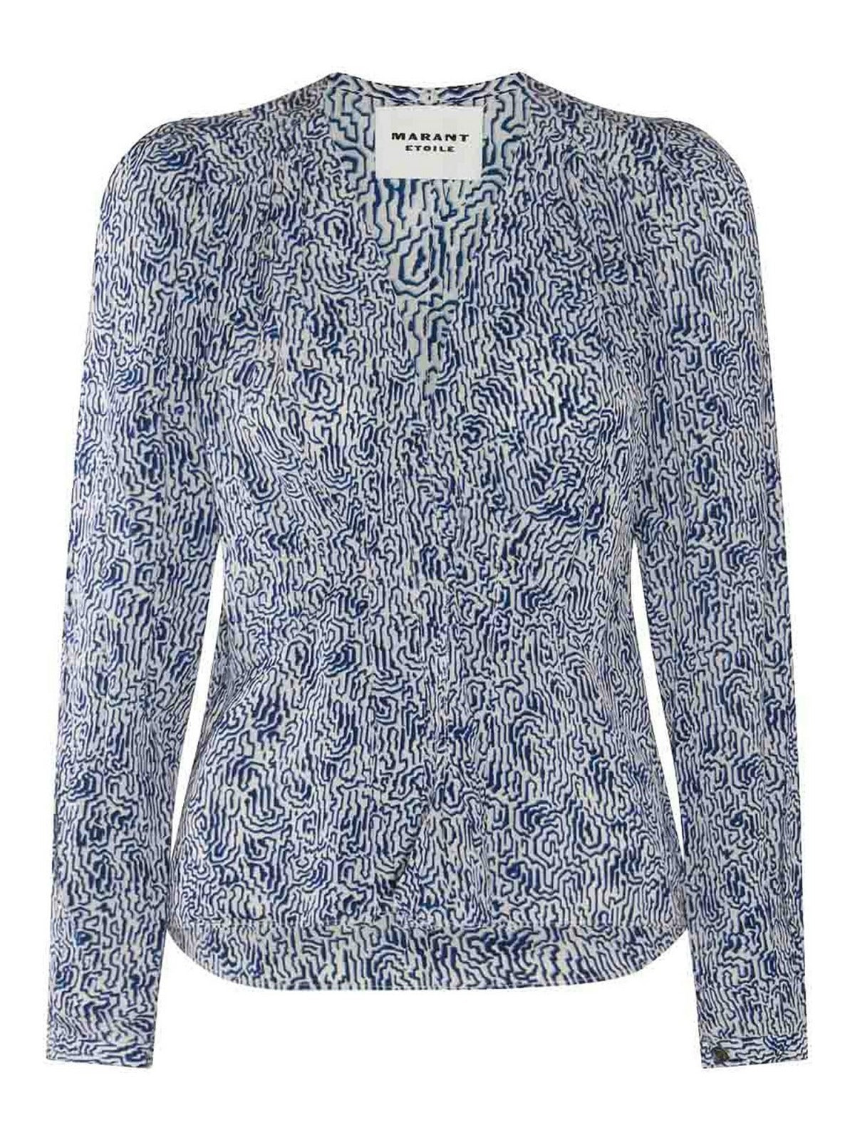 Long-Sleeved Fitted Blouse with Abstract Pattern