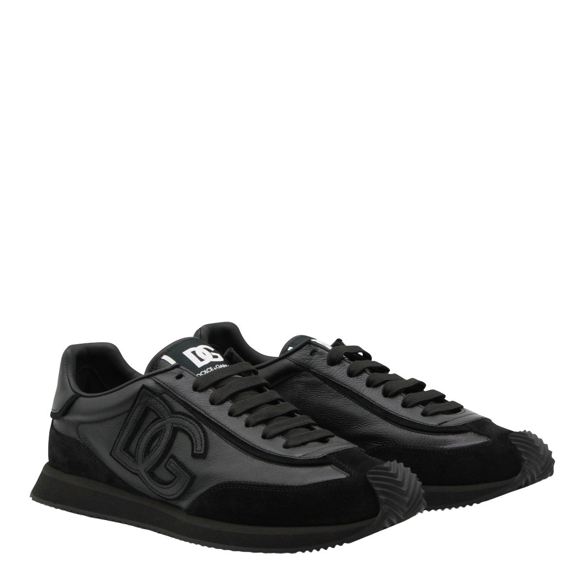 Monochromatic Black Sneakers with Leather