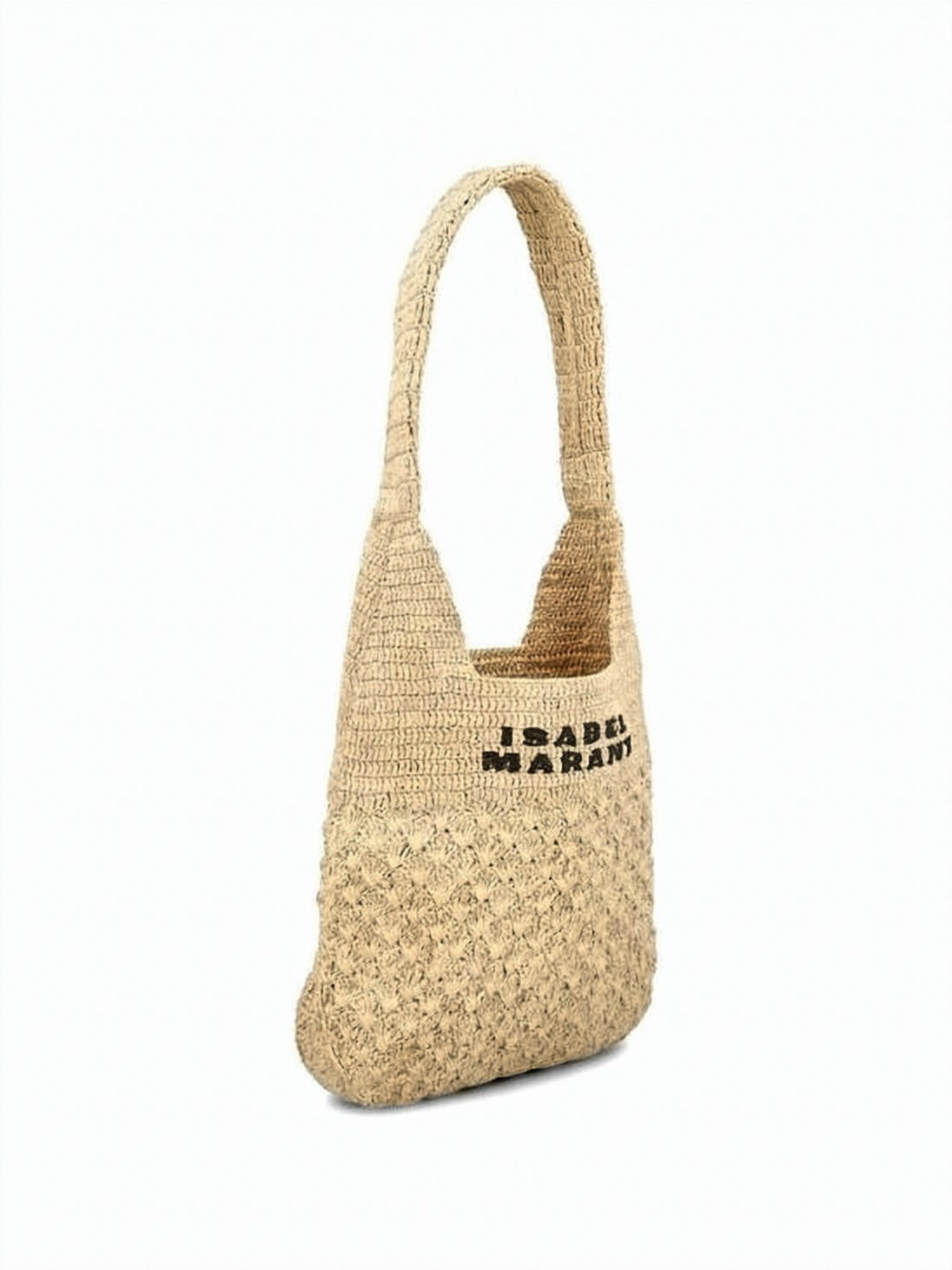 Woven Raffia Shoulder Bag with Embroidered Logo