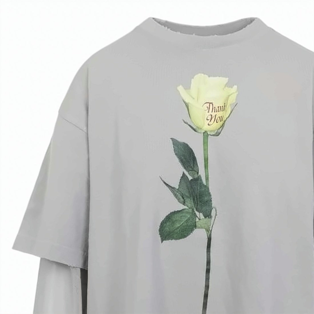 Layered Long-Sleeve Top With Graphic Rose Detail