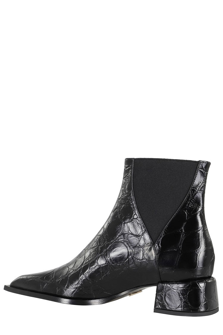 Crocodile-Pattern Ankle Boots with Glossy Finish