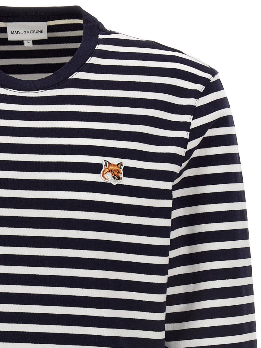 Horizontal Striped Long-Sleeve T-Shirt With Embroidered Fox Emblem