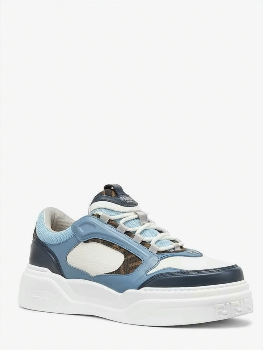 Layered Blue And White Low-Top Sneakers With Monogram Accents