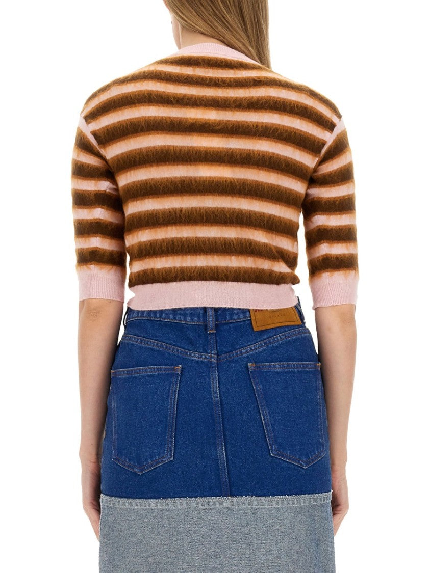 Cropped Cardigan With Playful Stripe Pattern
