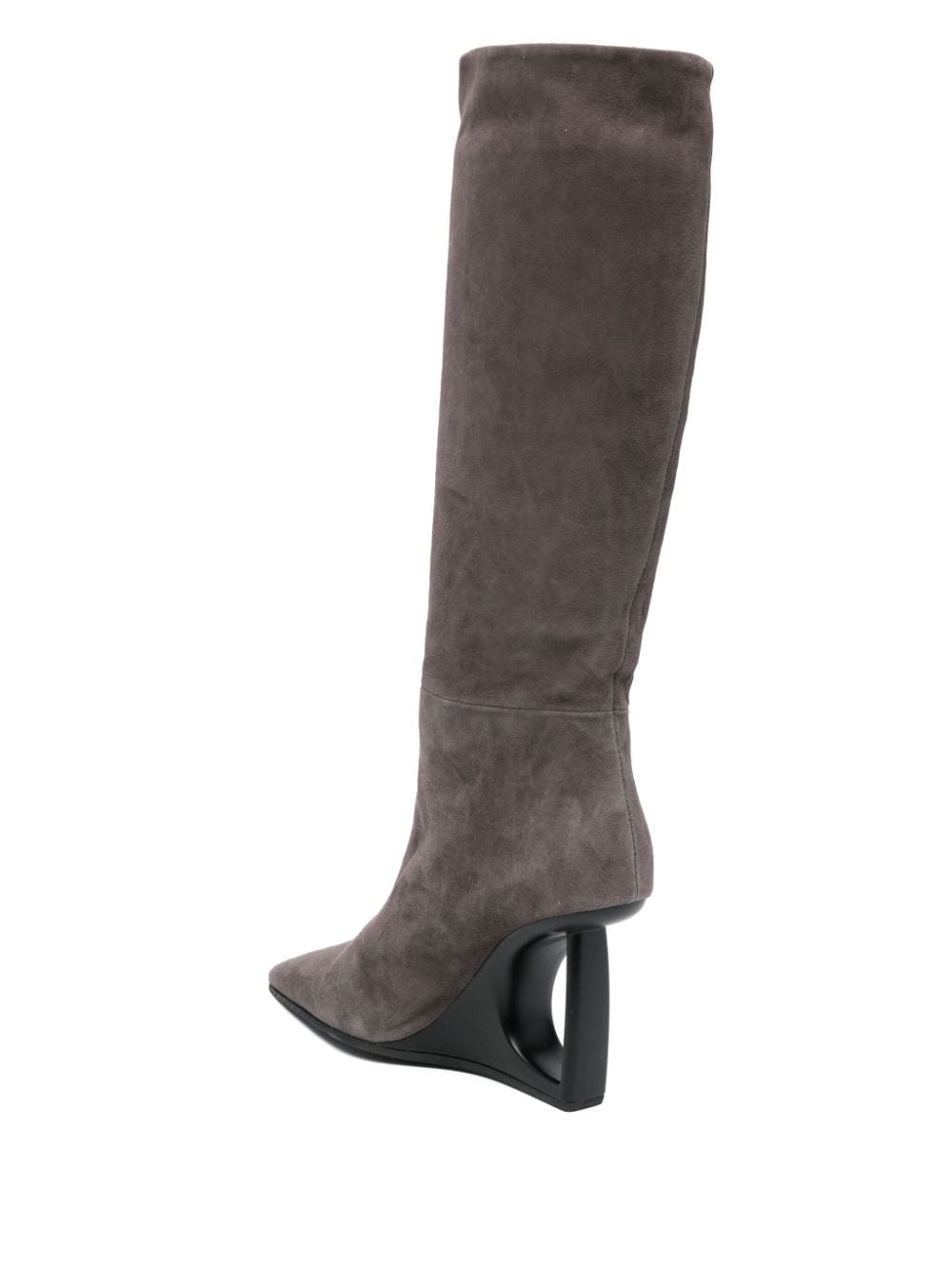 Knee-Length Anthracite Grey Calf Suede Boots