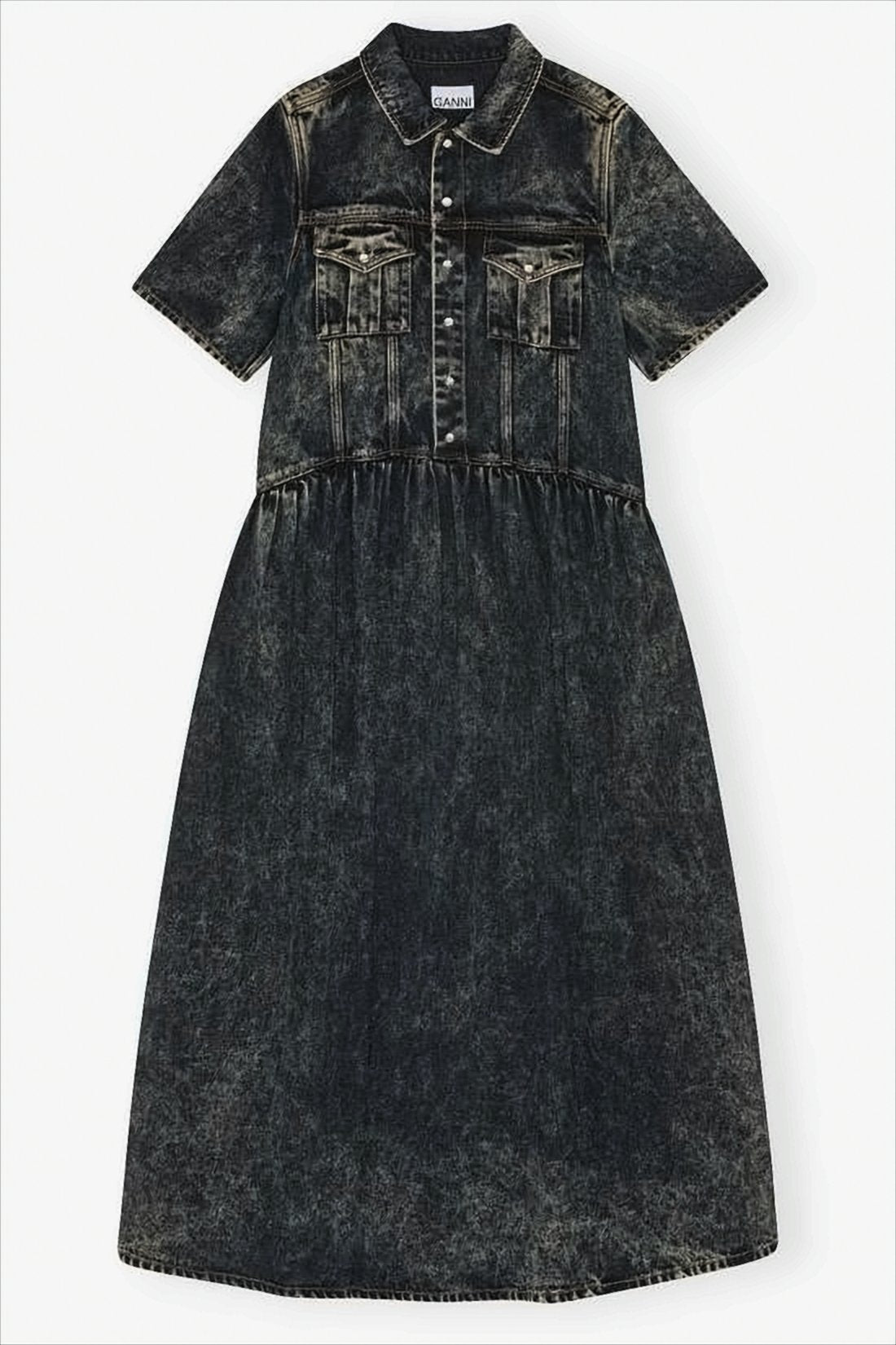 Washed Black Denim-Like Ganni Midi Dress