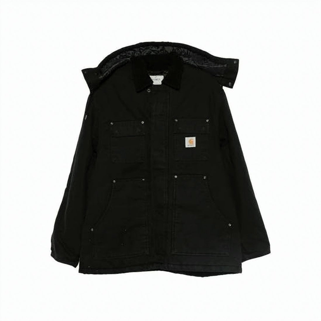 Button-Up Black Coat with Corduroy Collar