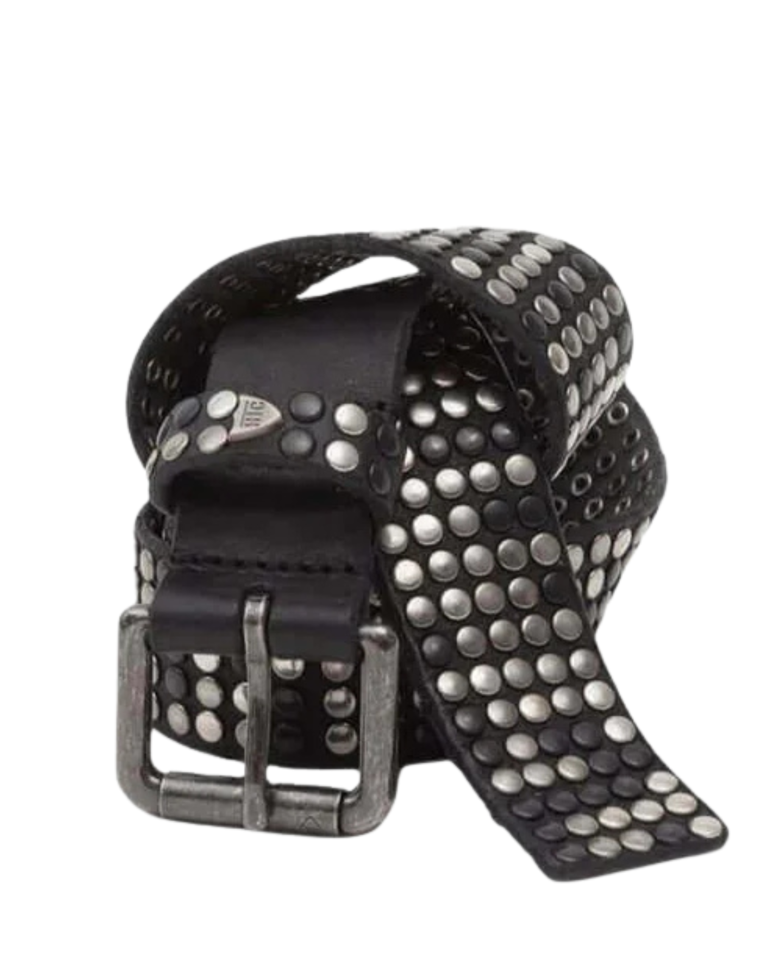 Studs Leather Belt – Black Studded Belt - Dark Buckle
