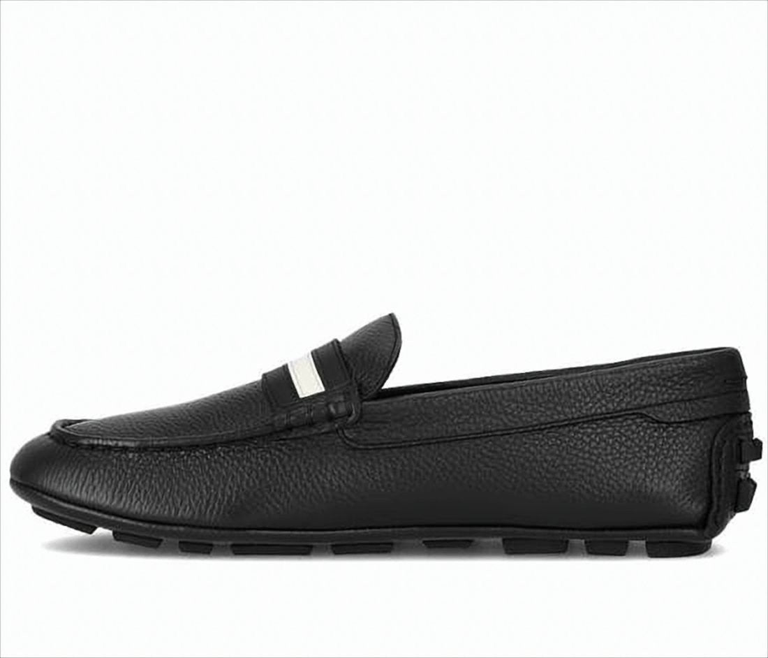 Black Leather Loafer with Textured Finish