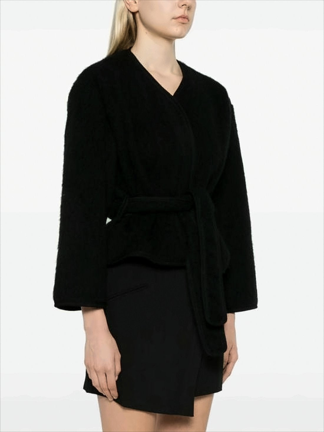 Cropped Black Wool Jacket with Matching Belt