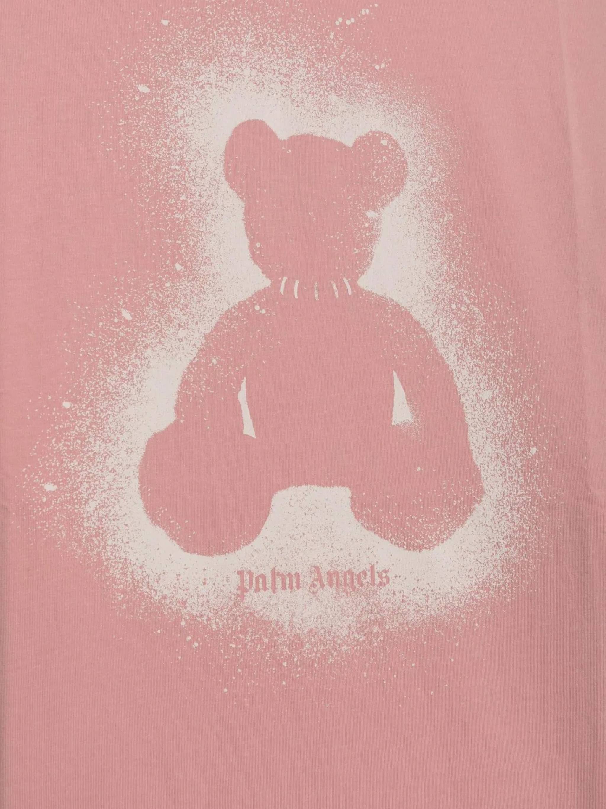 Pink Loose-Fit Spray Bear Cotton T-Shirt