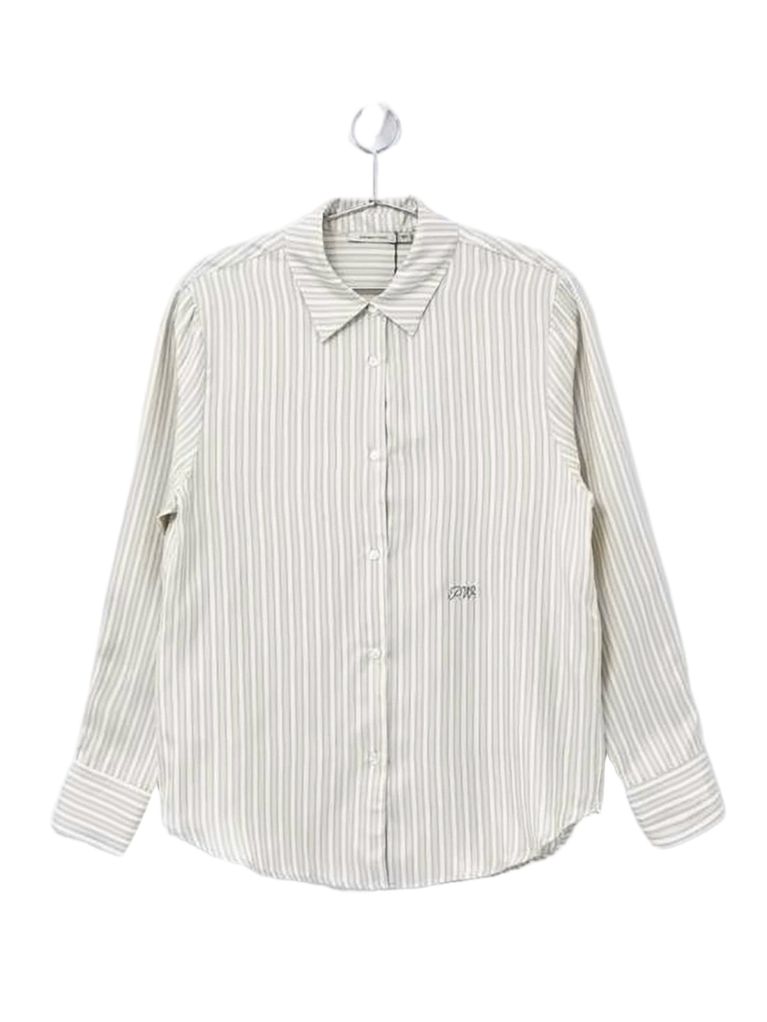 Silk Button-Up Shirt With Vertical Stripe Pattern