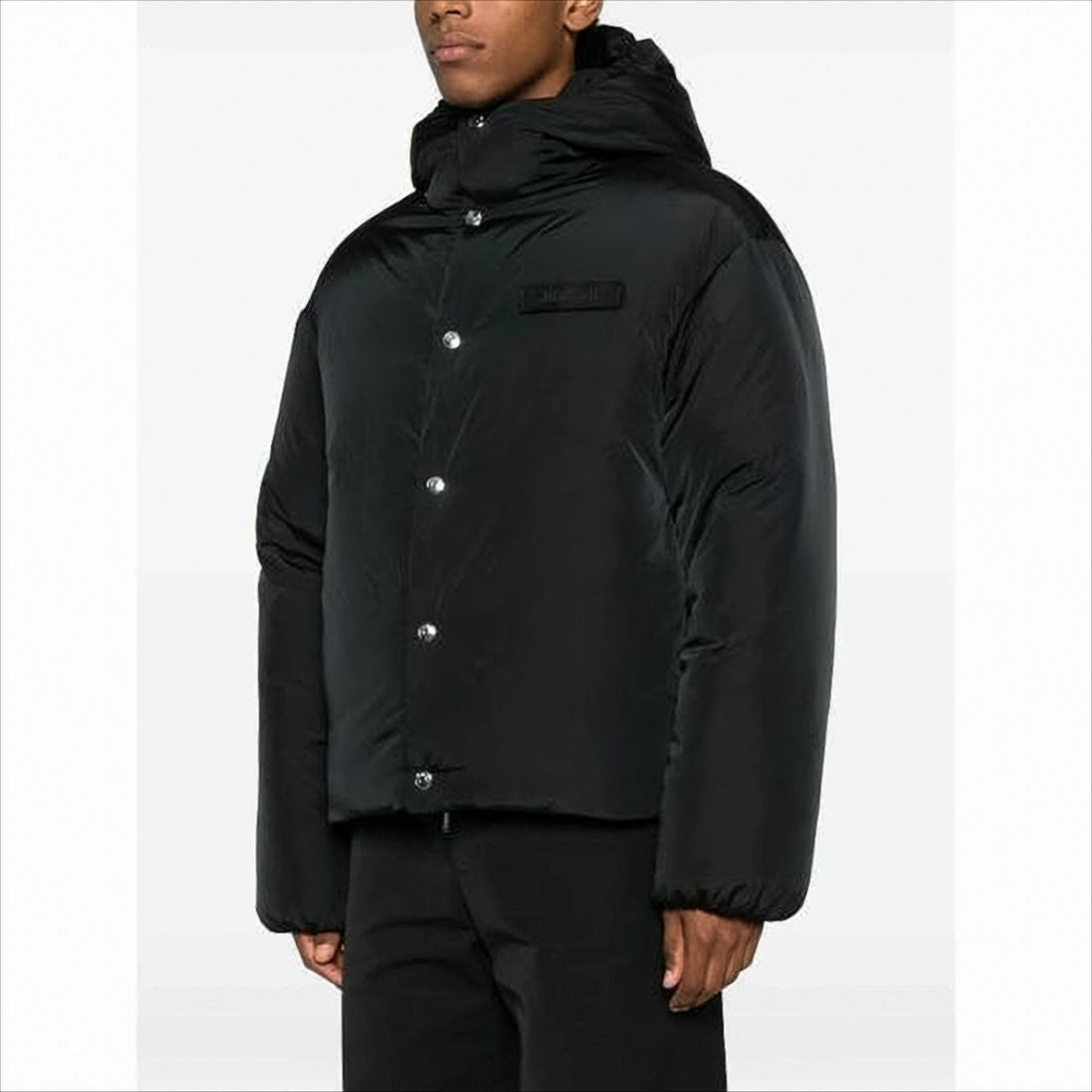 Boxy Black Padded Jacket with High Collar