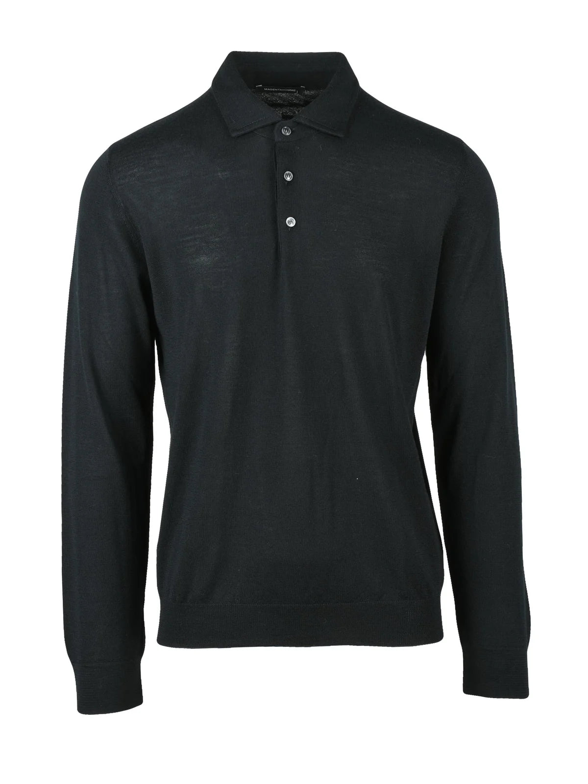 Black Merino Wool Knit Polo