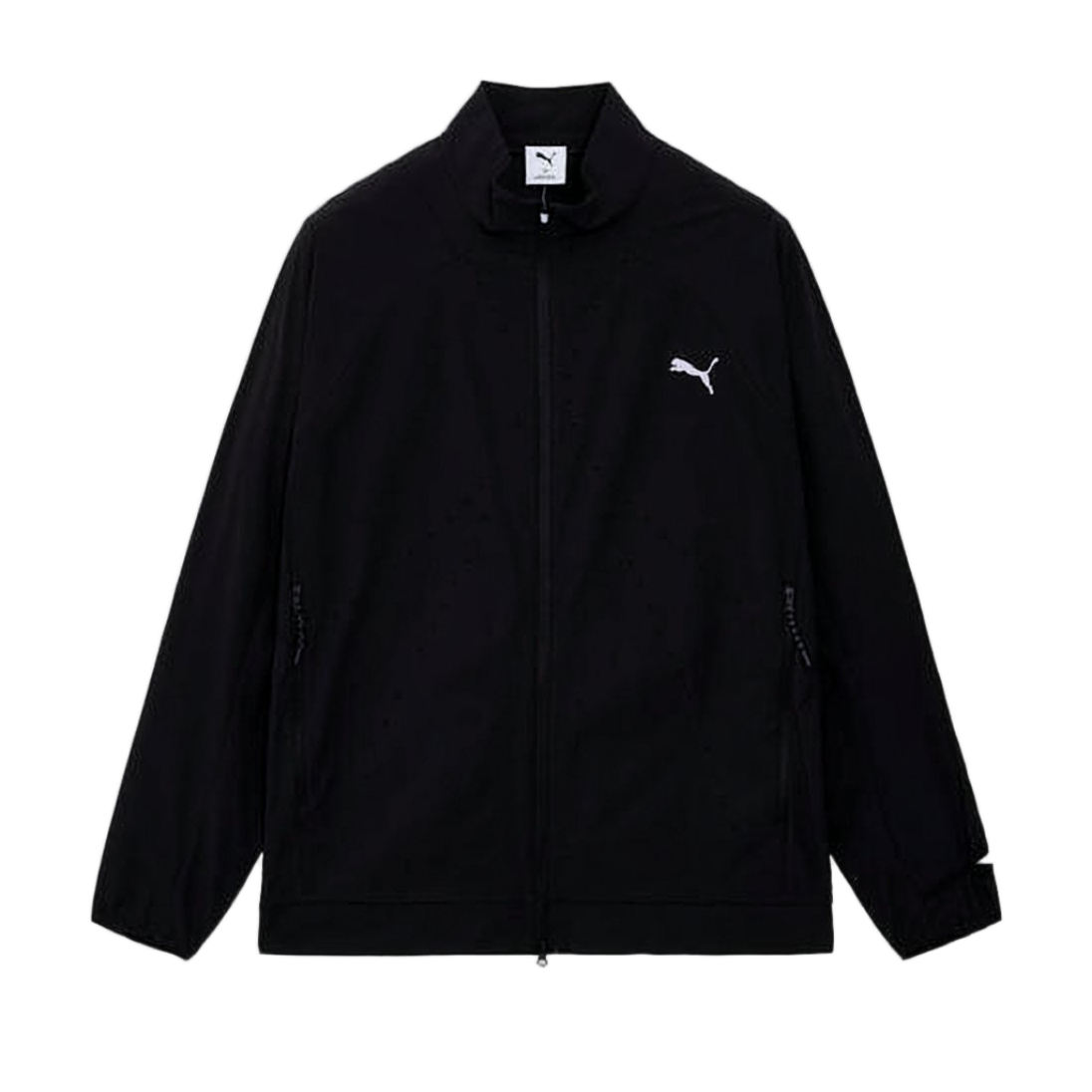 Full-Zip Black Polyester Jacket with Stand-Up Collar