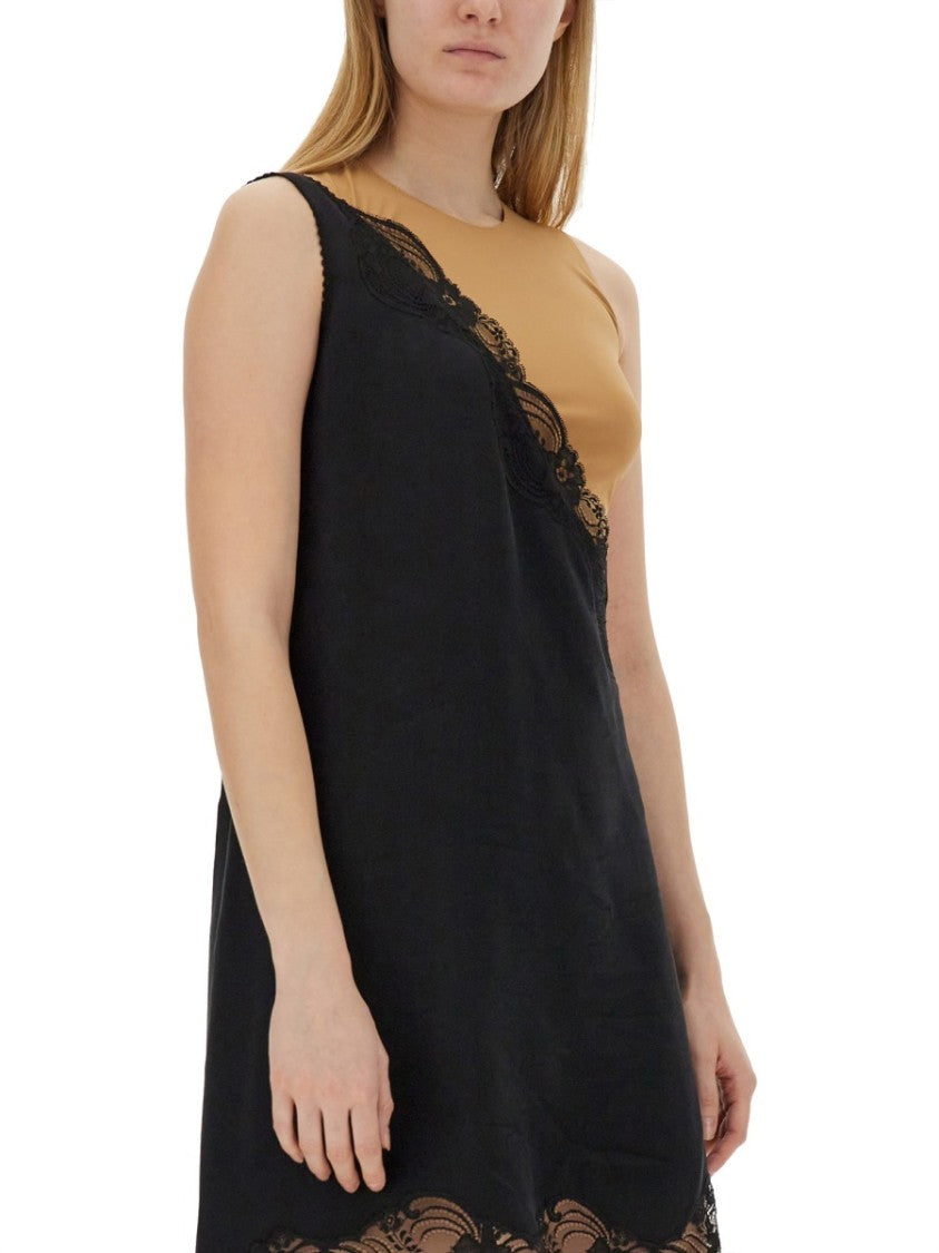 Asymmetrical Black Midi Dress With Lace Detailing