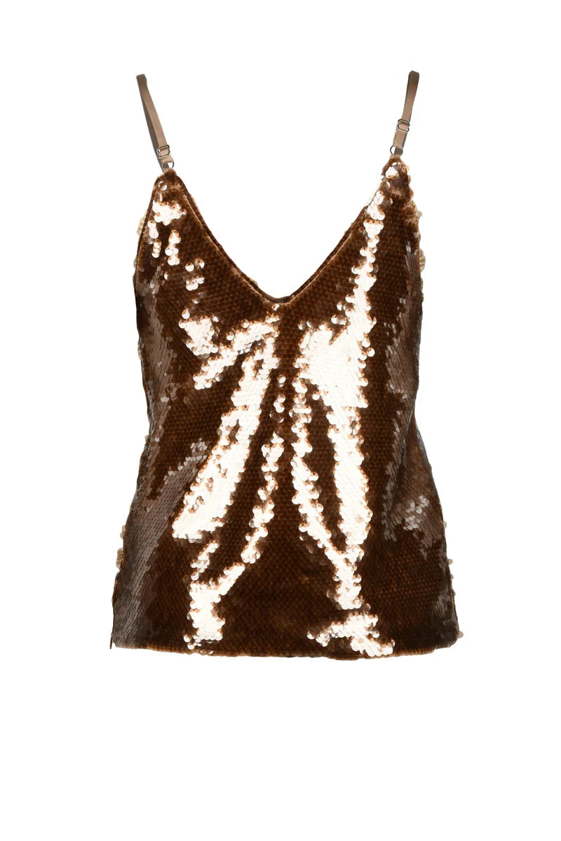 Full Sequin Tank Top - Bronze