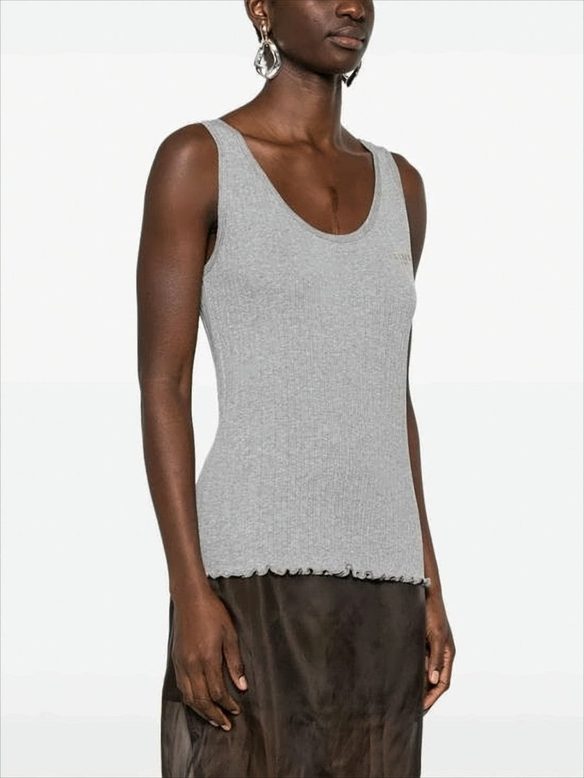 Ribbed Knit Sleeveless Top With Subtle Embroidery