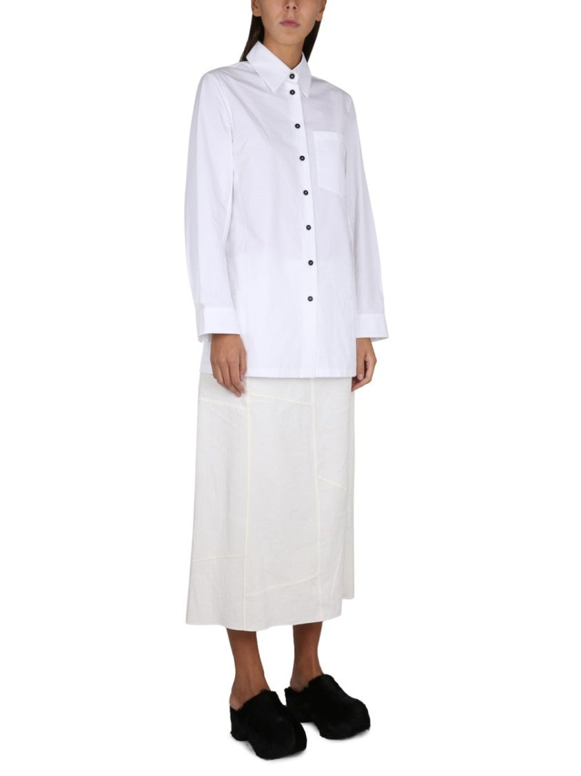 White Poplin Shirt With Pointed Collar