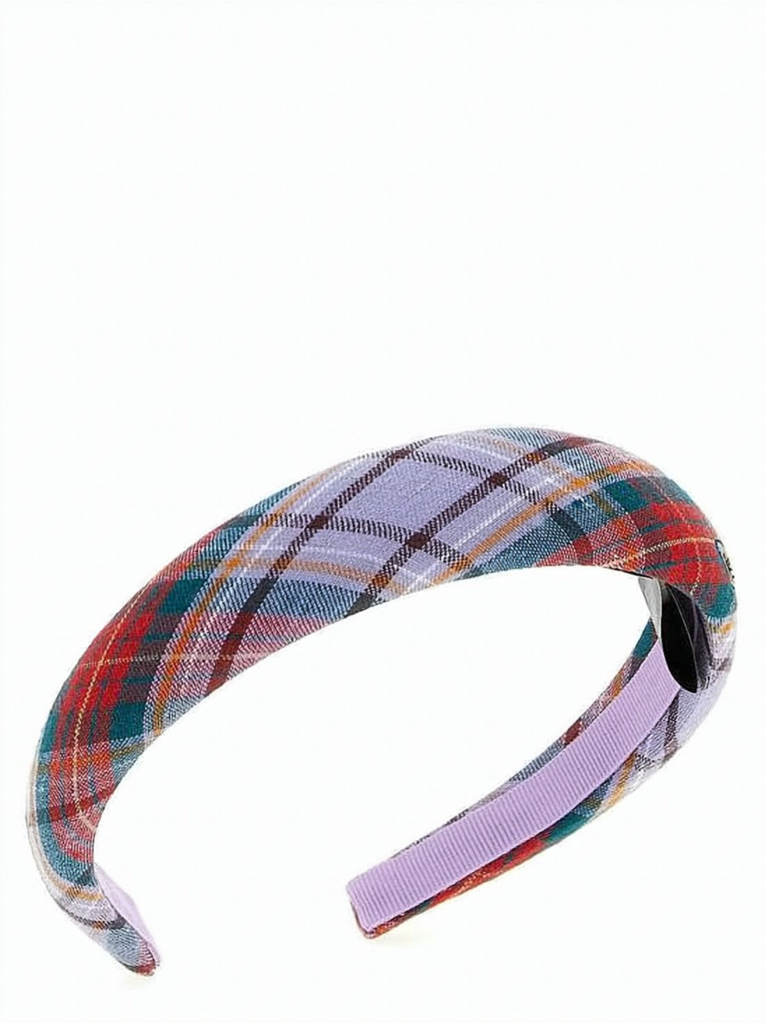 Plaid Linen Headband with Embroidered Emblem