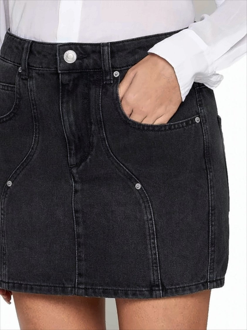 Fitted Black Denim Mini Skirt