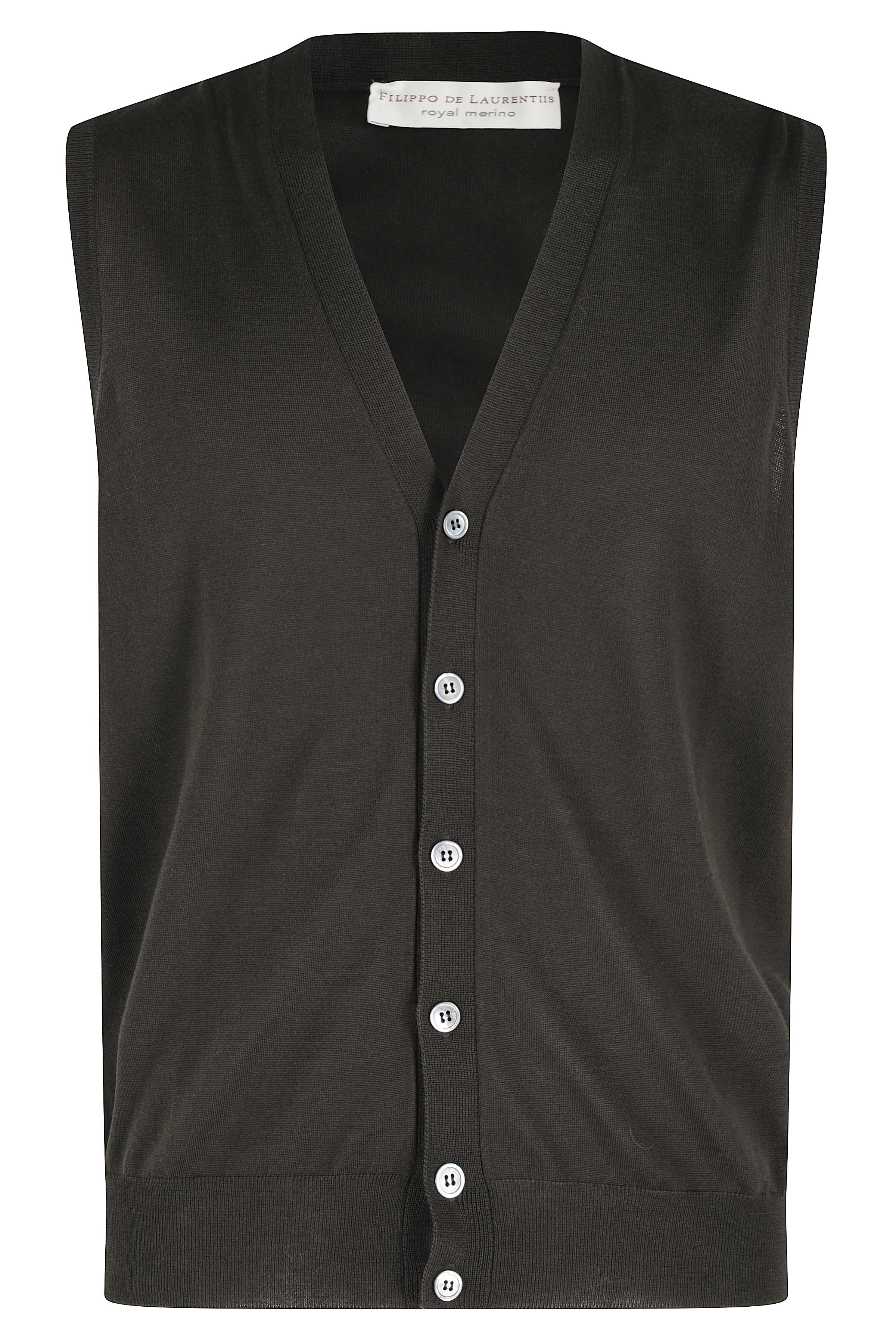 Deep V-Neck Wool Gilet with Button Closure