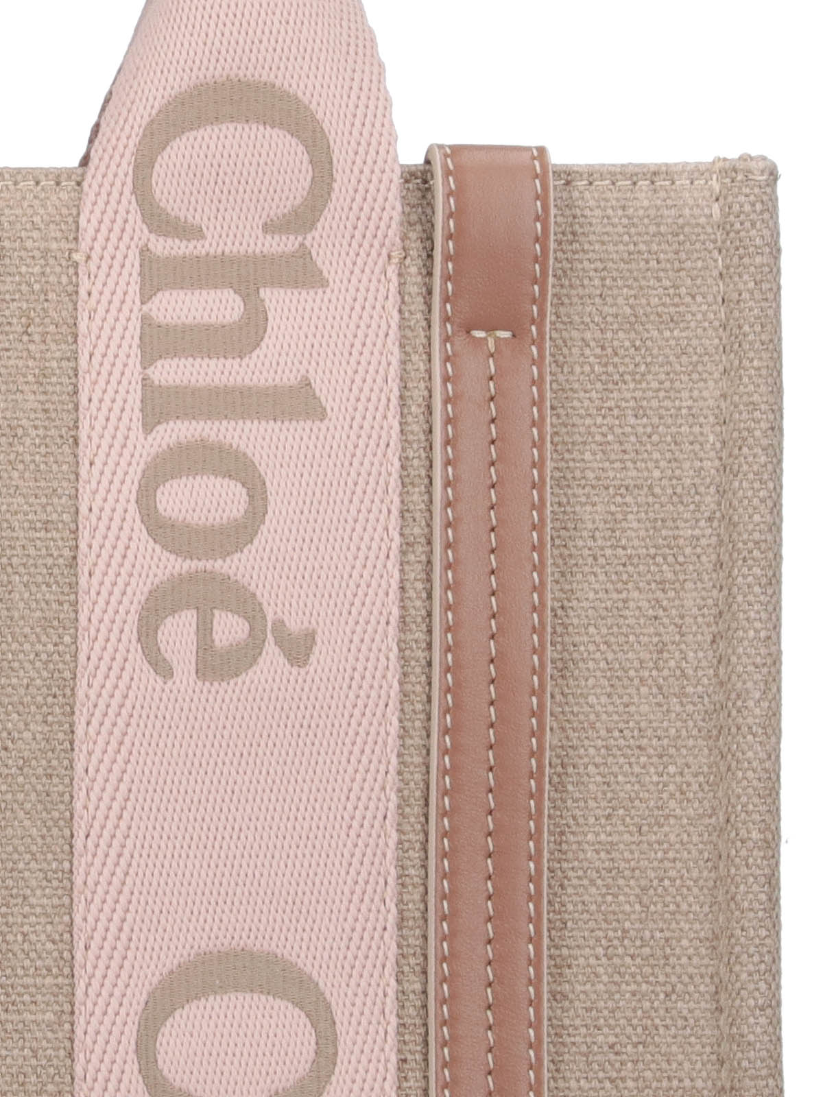 Beige Woody Small Linen Logo Tote