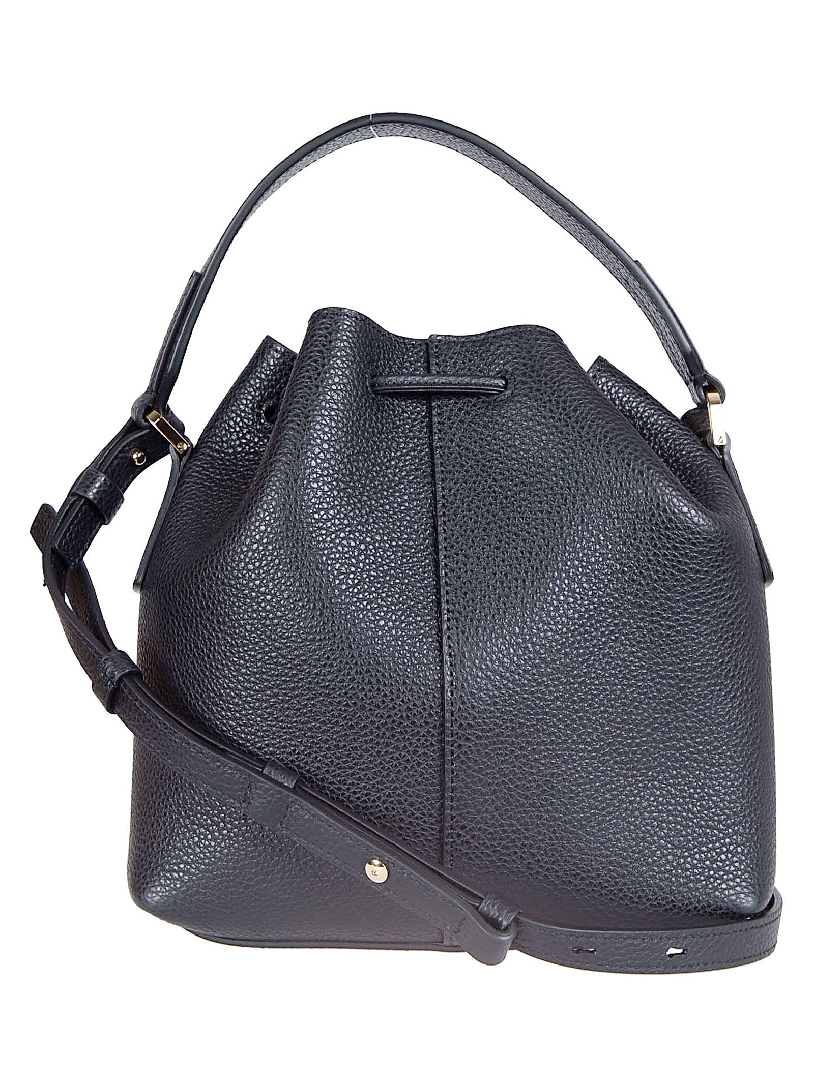 Small Bucket Bag in Finely Textured Black Leather