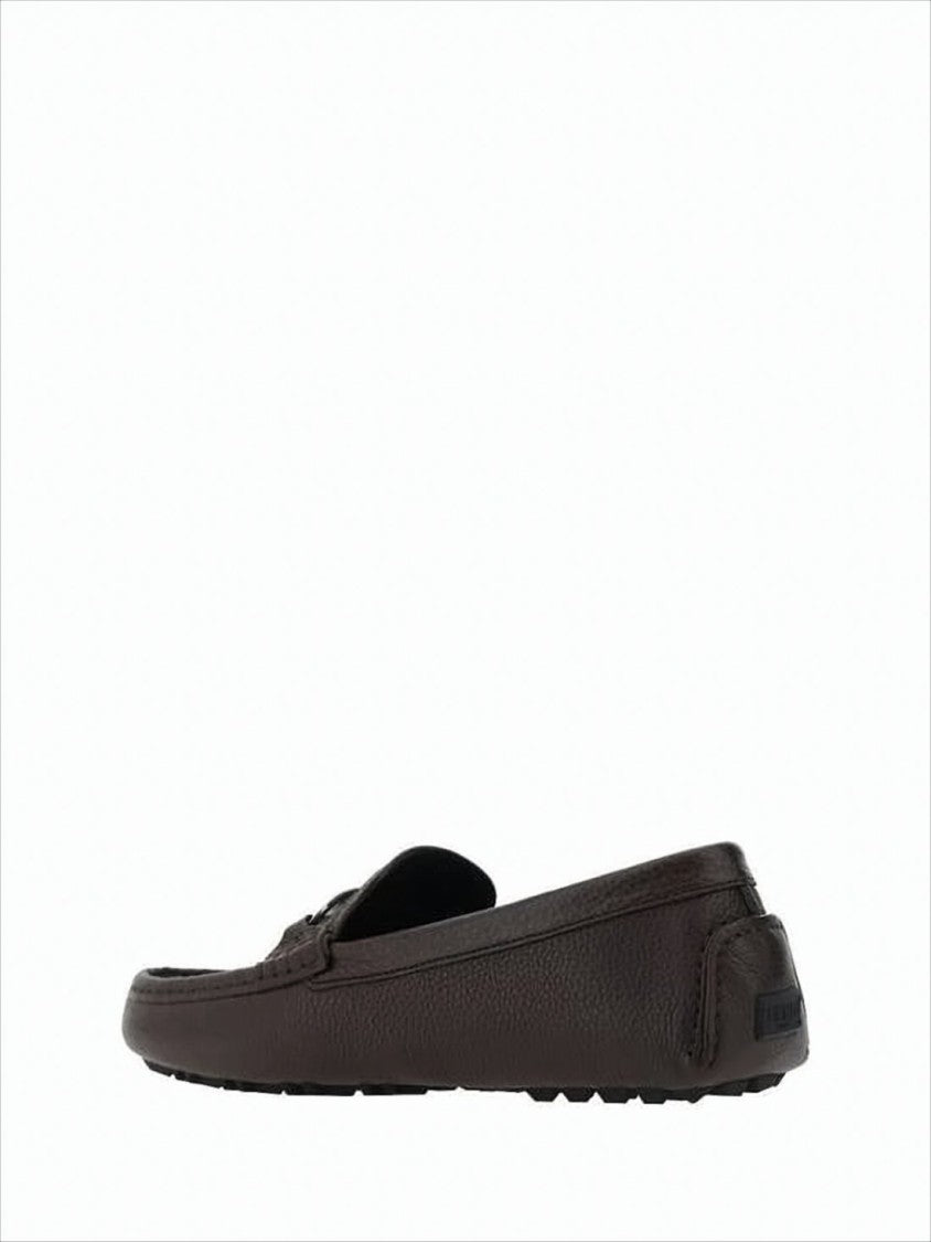 Textured Leather Loafers with Metallic Buckle Detail