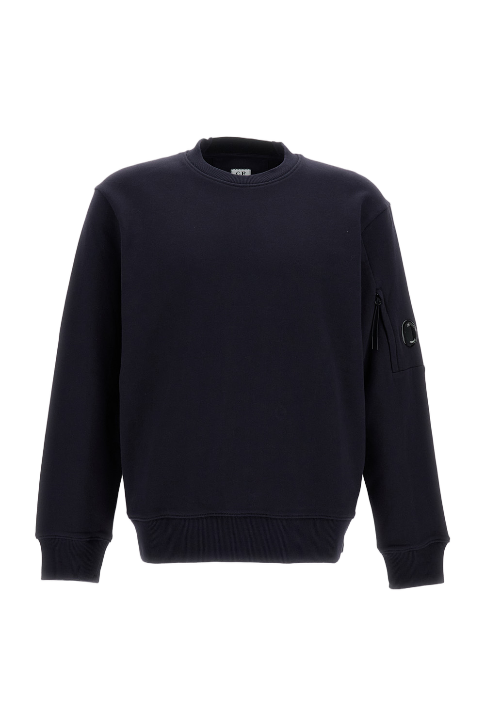Diagonal Raised Fleece Crewneck Sweatshirt with Lens Detail