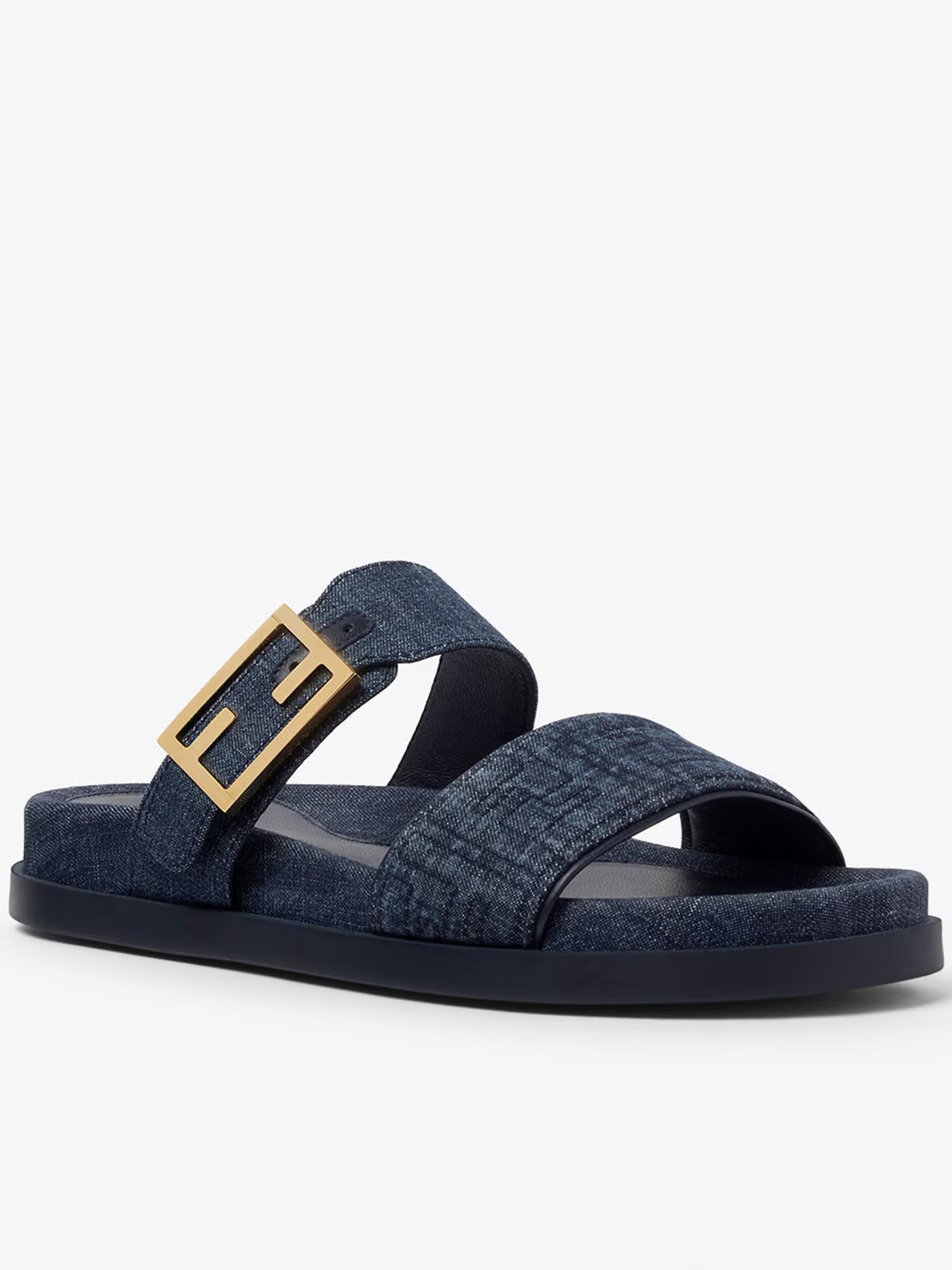 Feel Denim Wide Strap Gold Buckle Sandals