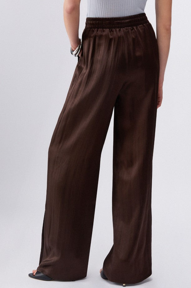 Satin Elastic Waist Wide Trousers