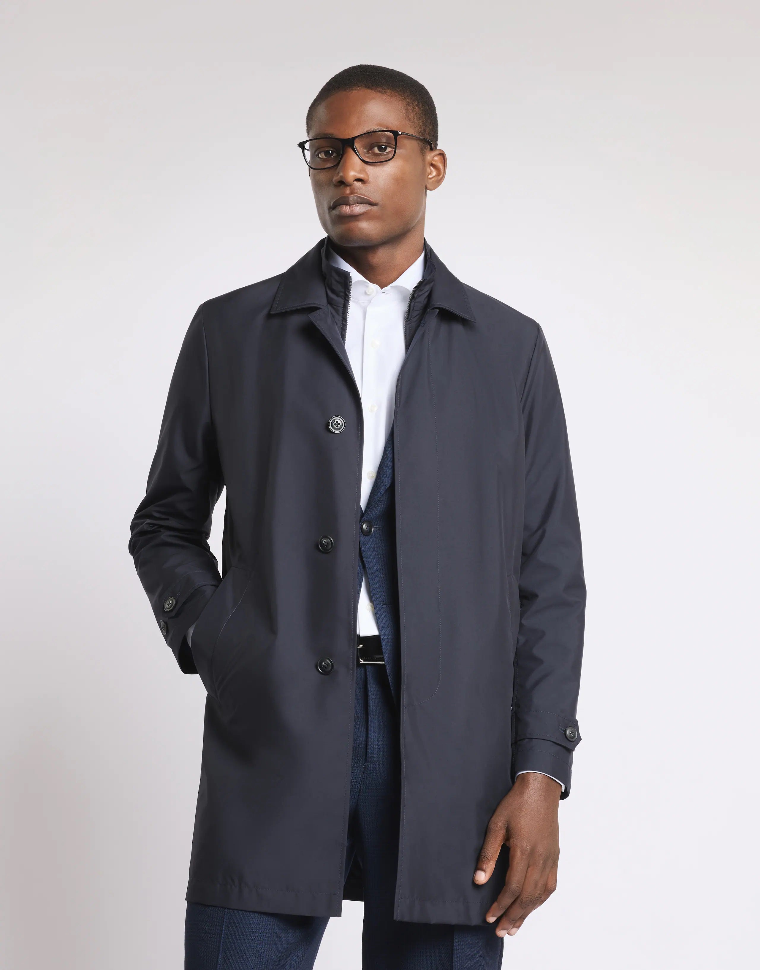 Morning Db Front Trench Coat in Baltic Blue