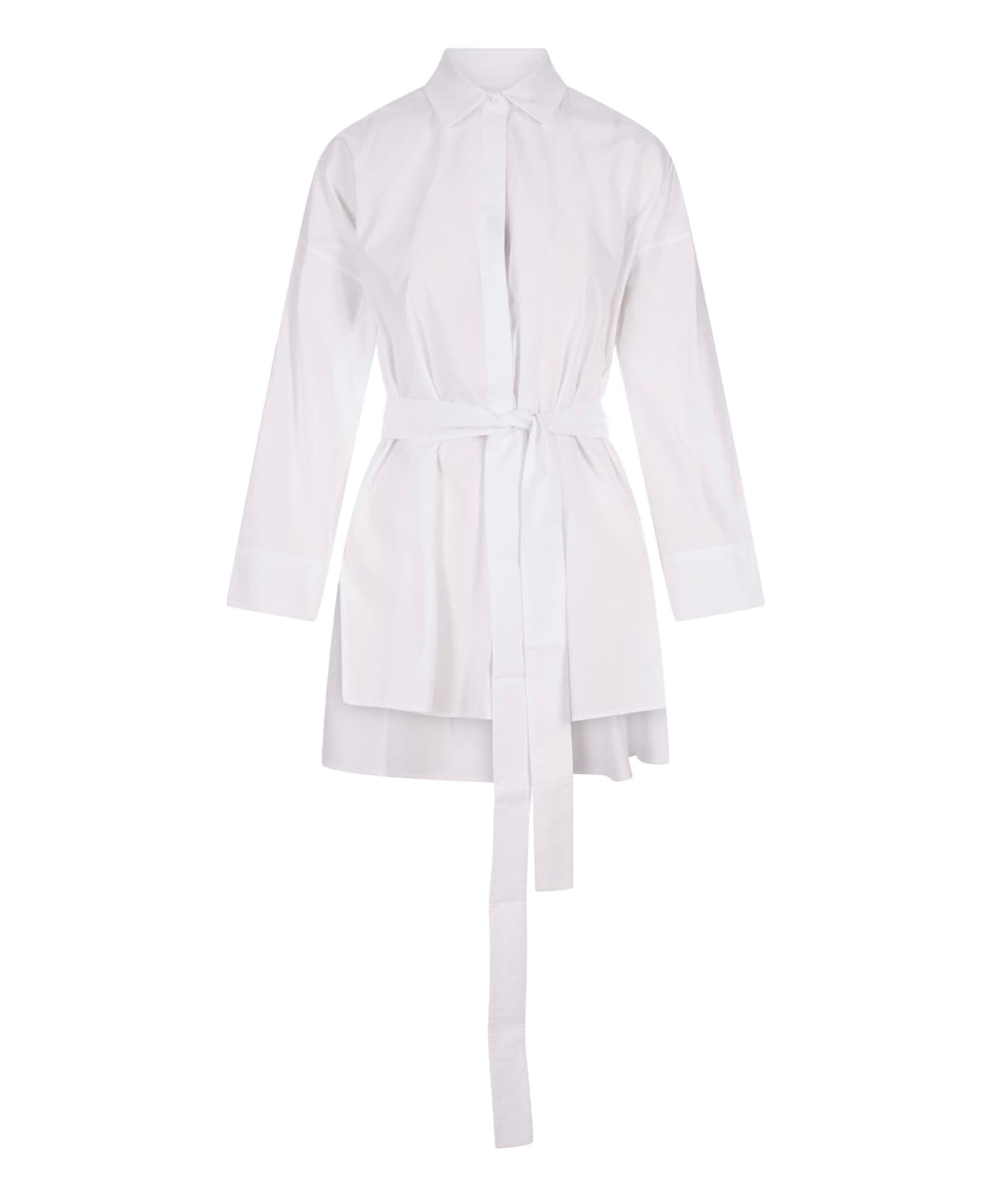 Long-Sleeved Tailored Shirt with Self-Tie Belt