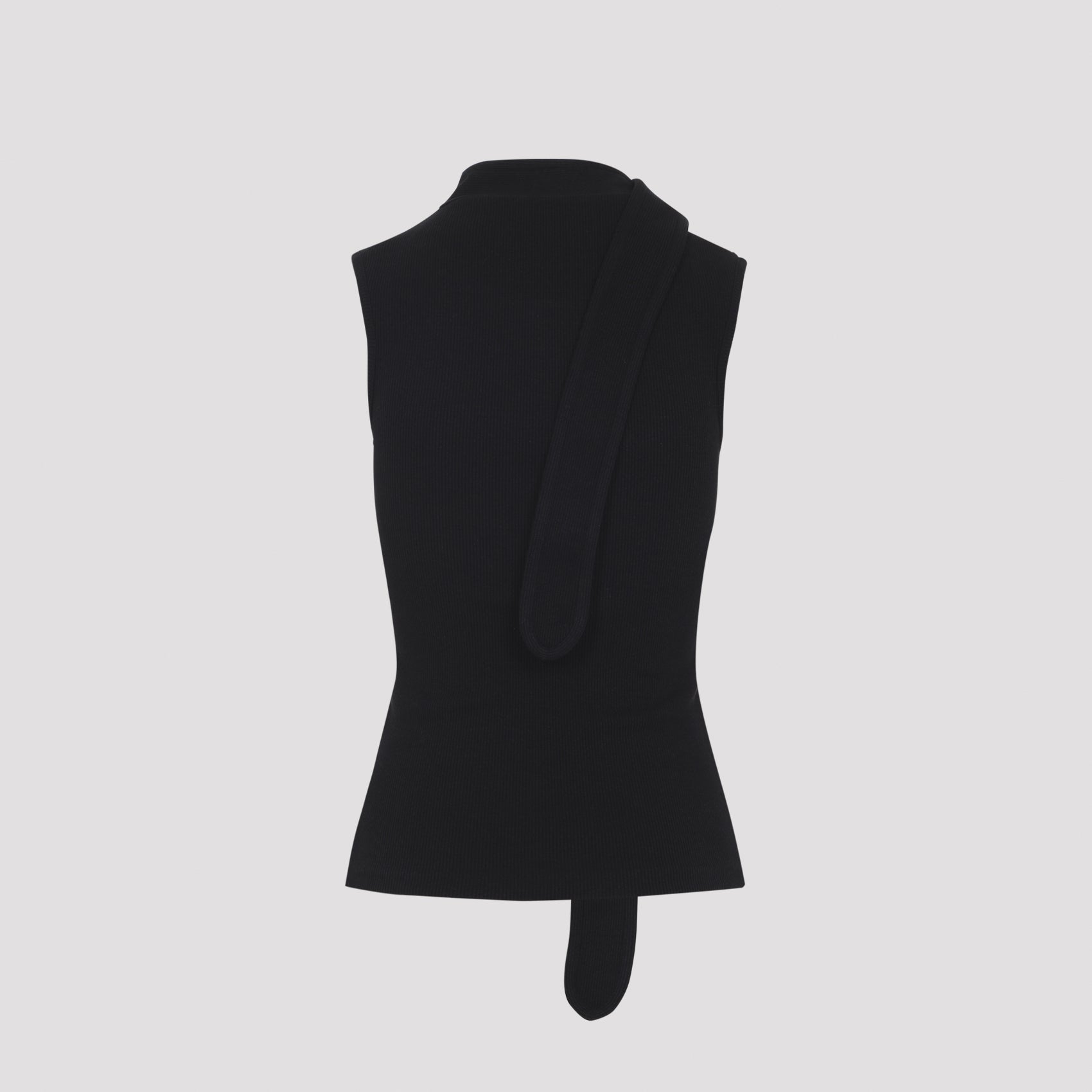 Sleeveless Cotton-Linen Blend Top with Scarf Detail