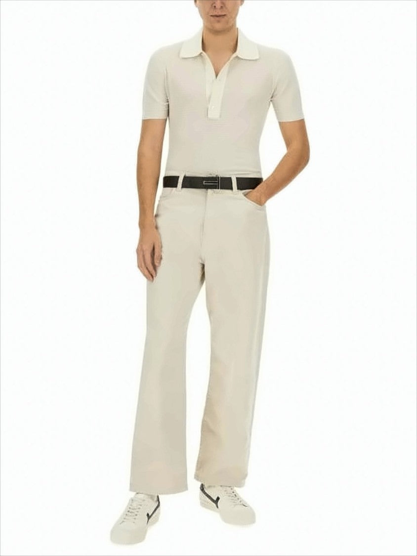 Textured Knit Polo Shirt with Three-Button Placket