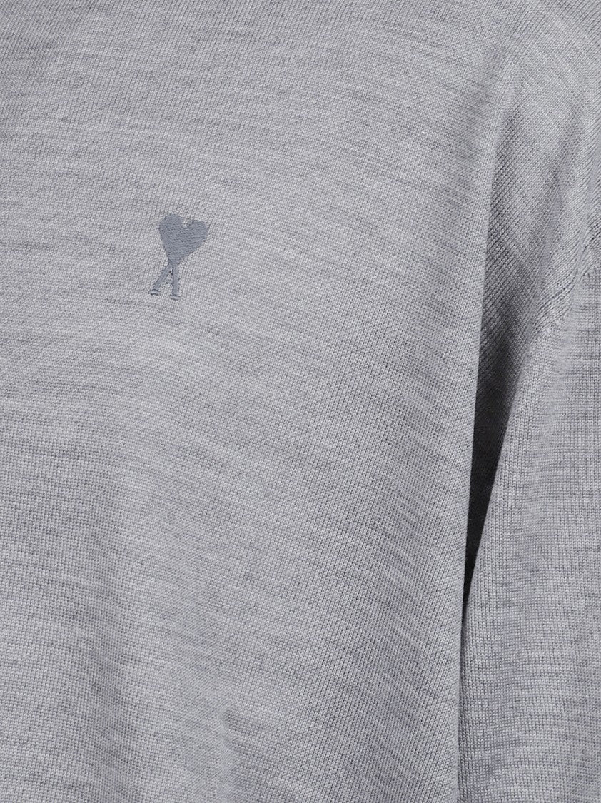 Grey Knit Sweater With Embroidered Logo
