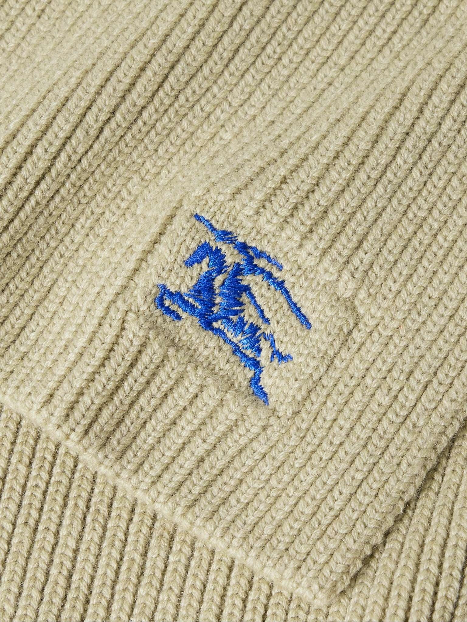 Ribbed Cashmere Scarf with Embroidered Logo