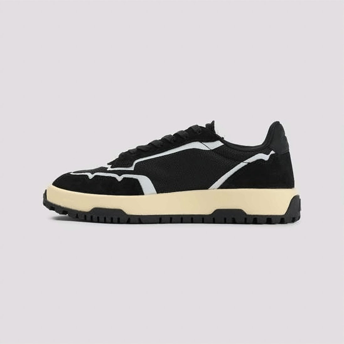 Black Mesh and Leather Sneakers