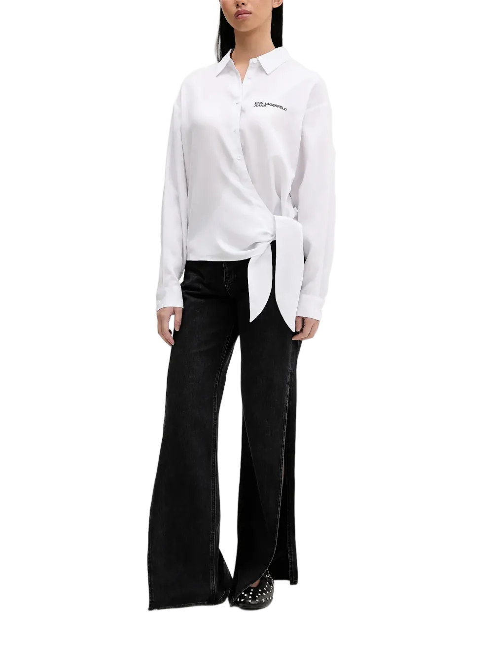 Asymmetrical Wrap Blouse with Classic Collar