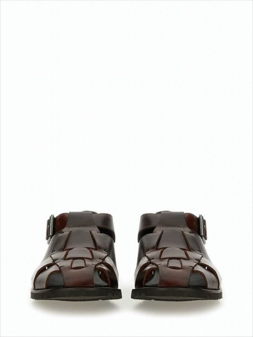 Woven Leather Sandals with Side Buckle Strap
