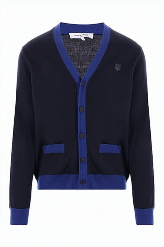 Cropped Wool Cardigan With Royal Blue Accents