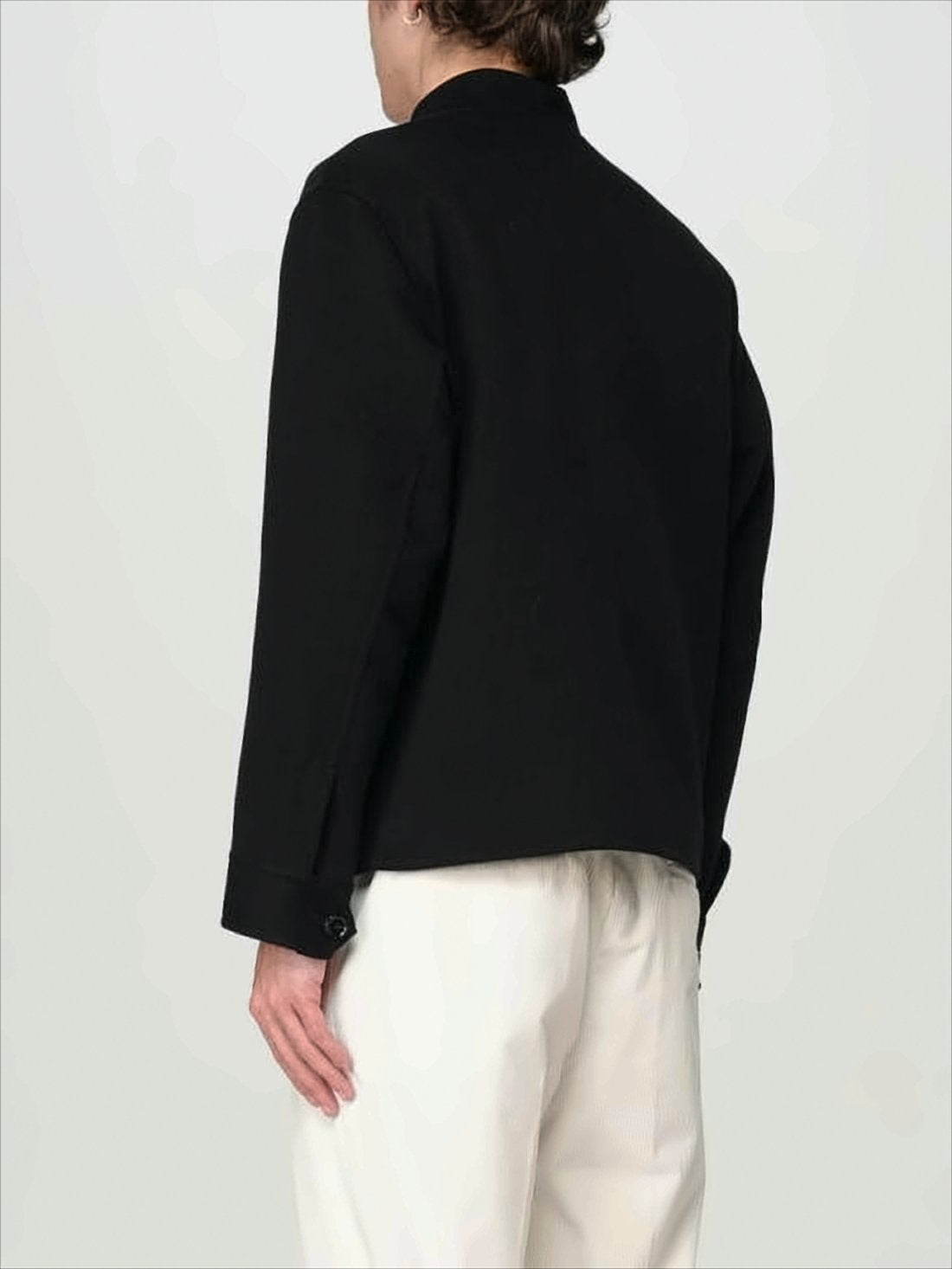 Minimalist Black Wool Jacket with High Collar